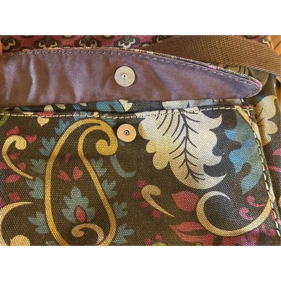 Fossil Canvas Crossbody Messenger Bag Brown Paisley Print Key Bird Charm Tag - Picture 5 of 12